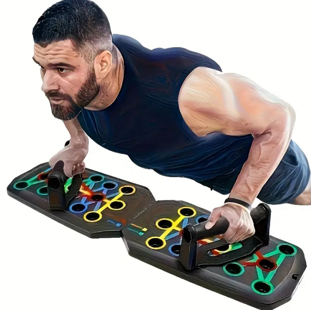 Push Up Board | Multi Position Adjustable 28 Hole Home Gym with Resistance Bands