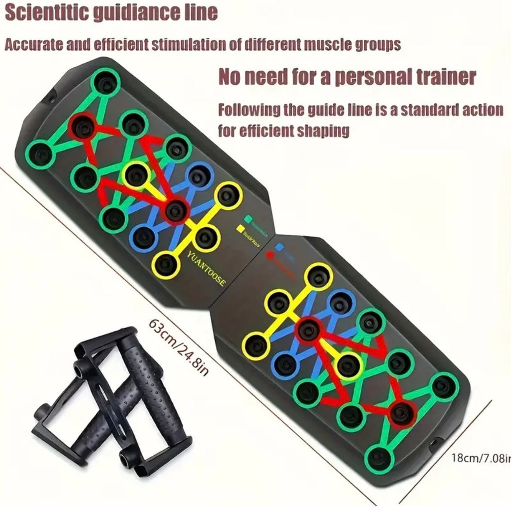 Push Up Board | Multi Position Adjustable 28 Hole Home Gym with Resistance Bands